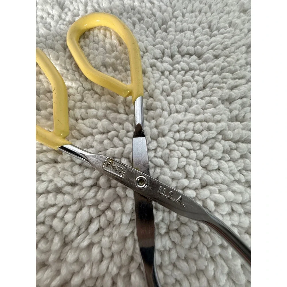 VTG Ekco USA Scissor Kitchen Tongs Yellow Coated Handles Metal Serving‎ Tool
